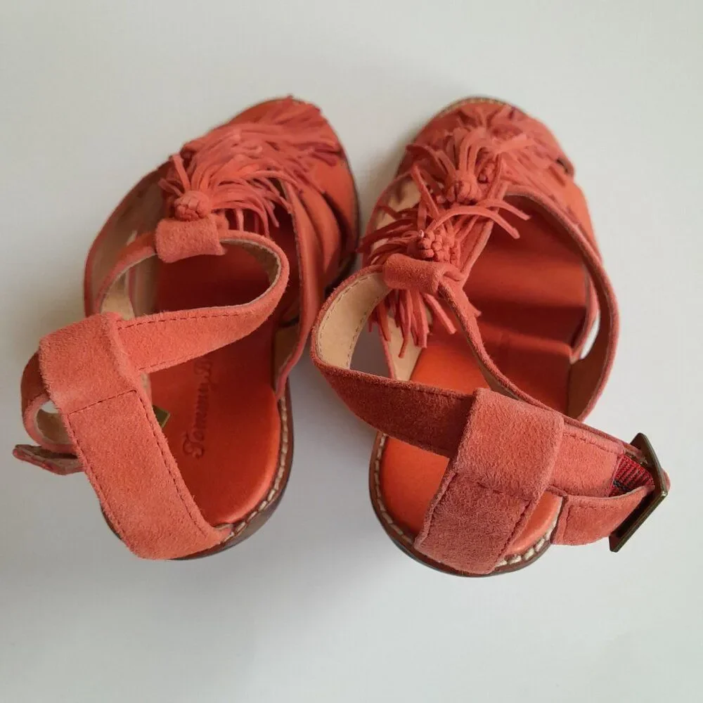 Tommy Bahama Palrinna Wedge Sandals Size 7 Tan Open Toe Tasseled Ankle Heel